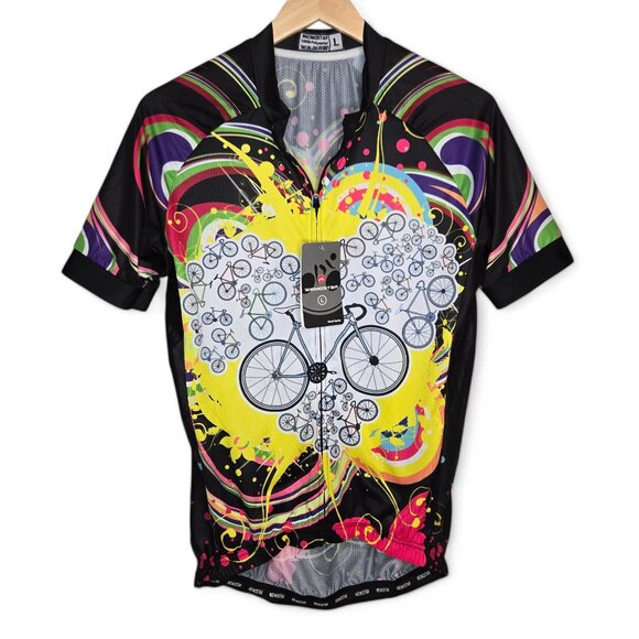NWT Weimostar Cycling Jersey Women's Racing Workout Back Bottle Pockets Bright L - Picture 1 of 7